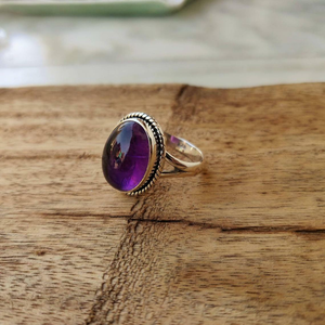 Bague en argent sterling 925 pour femme, style bohème, avec pierre précieuse naturelle améthyste violette taille ovale – Cadeau idéal pour mariage, anniversaire - Product Image 6
