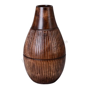 Jarrón de decoración para el hogar más vendido, florero de mesa de madera tallado a mano, jarrón redondo de madera de Mango, decoración y uso de regalo, suministro directo de fábrica - Product Image 6