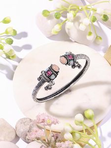 Vintage Tibetan <b>Silver</b> Cuff <b>Bracelet</b> Zircon Inlay Bezel Setting Crown Unisex Jewelry Gift Traditional Handcrafted Oxidized - Product Image 4