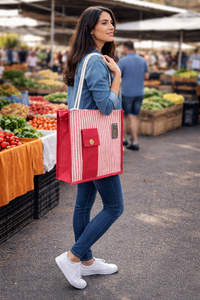 กระเป๋าปอกระเจาลายทางธรรมชาติแบบหนา ทนทาน สำหรับใส่ของชำ ของใช้ชายหาด พร้อมซิปปิด  รับสกรีนโลโก้ตามแบบ - Product Image 4