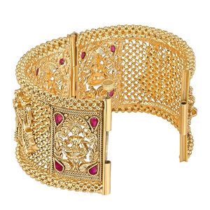 24K Gold Plated Zinc Alloy Cuff <b>Bracelet</b> Emerald Cut <b>Crystal</b> Rhinestone Flower Pattern Women's Party Jewelry Claw Setting 0.3m - Product Image 5