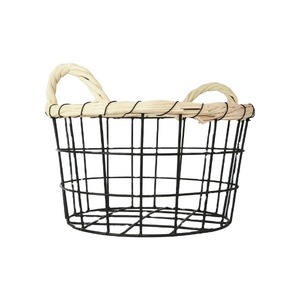 Hot Sales Round Shape Home Decorative Metal Best Selling Cylindrical Iron Wire <b>Basket</b> With Distinctive Cane Handles - Product Image 1