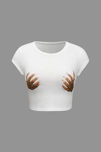 Novedades en Prendas Moldeadoras para Mujer, Camiseta de Jersey, Ajustada, Cuello Redondo, Minimalista, de Lujo, Elástica, Estampada - Product Image 4