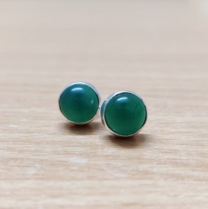 Green <b>Onyx</b> Gemstone Minimalist <b>Earrings</b> 925 Silver Handcrafted Lightweight 2.4g Studs Comfortable Daily Wear Jewelry - Product Image 2