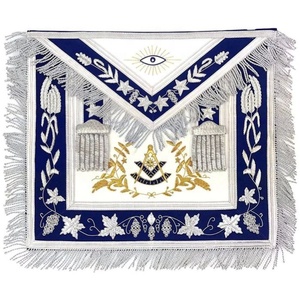 Premium Hand Embroidery Apron by Master Blue Lodge Masonic Grand Lodge Master Apron with Gold <b>Silver</b> Embroidery on Fabric Collar - Product Image 1
