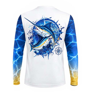 Camisa de Pesca de Manga Larga para Hombre, Blanca, Azul y Amarilla, con Estampado por Sublimación, Protección UPF 50, Anti-UV, de Poliéster, Estilo Pullover para Actividades al Aire Libre - Product Image 2