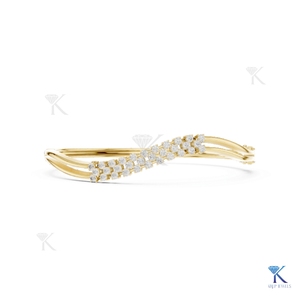 Lab Grown Diamond Wavy Contour <b>Bangle</b> 14K 18K <b>Solid</b> <b>Gold</b> Fine Women Multi Row Pave Luxury Jewelry Manufacturer Wholesale - Product Image 1