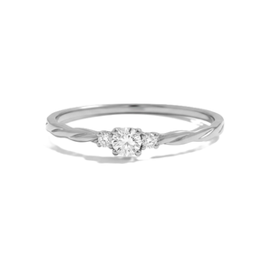 Bague d'anniversaire ou de promesse en or massif 14 carats, demi-torsadée, avec motif feuille délicat et diamant de laboratoire rond, style minimaliste - Product Image 3