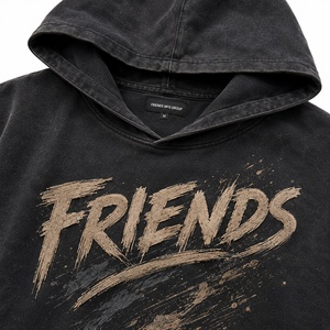 Sweat-shirt à capuche noir surdimensionné avec impression personnalisée, unisexe, en coton tricoté, pour l'automne - Product Image 3
