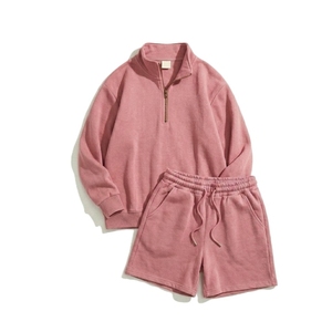 Ensemble sweat-shirt et short pour femmes grande taille, col zippé, coton respirant de haute qualité, vêtements décontractés pour femmes, logo personnalisé - Product Image 1