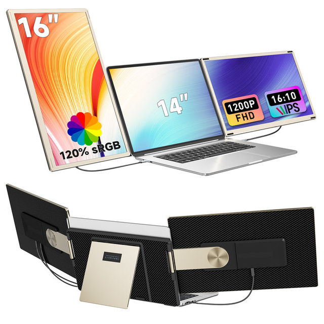 16'' Portable Dual Screen Laptop Monitor Triple Portable Monitors FHD 1200P IPS 235° Rotation Type C Portable Laptop Monitors