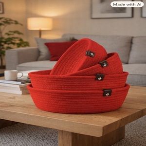 <b>Wicker</b> Handcrafted Round <b>Wicker</b> Storage <b>Baskets</b> Handcrafted Stackable Three Layer Minimalist Design for Living Room Organization - Product Image 1