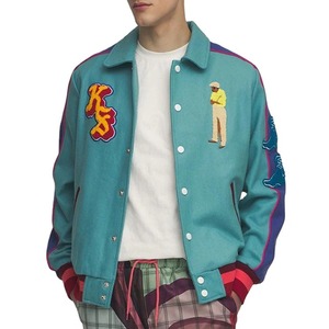 Vestes de baseball pour hommes, style Letterman, chaudes pour l'hiver, manches en cuir, logo brodé en chenille, collage de tissus. - Product Image 1
