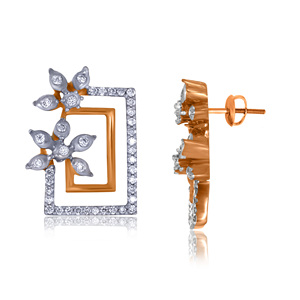 Elegant Rose Gold and <b>Silver</b> Plated Floral Square <b>Stud</b> Earrings for Women Brilliant CZ Stone Geometric Designer Earrings - Product Image 3