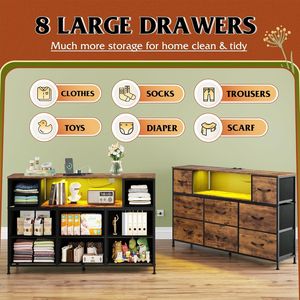 Mobile TV con 8 Cassetti per TV da 45-55 Pollici, Centro di Intrattenimento con Luci LED e Stazione di Ricarica, Design Elegante - Product Image 6