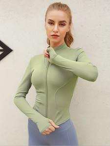 Haut de yoga pour femme vert uni à manches longues et demi-zip, respirant, extensible, sans coutures, coupe classique - Product Image 2