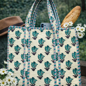Sac fourre-tout en coton indien fait main imprimé au bloc, sac à bandoulière matelassé imprimé au bloc fait main pour femme - Product Image 1