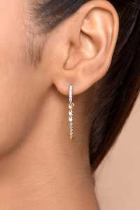 Dangling Hoop <b>Earrings</b> 14K 18K Solid Gold Bridal Modern Luxury Fine Jewelry Round Cut Lab Grown Diamond Chain <b>Huggie</b> Manufacture - Product Image 2