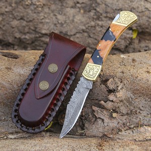 UA Supplies Hand Engraved Damascus Folding Pocket <b>Knife</b> Clip Point Resin & Olive Wood <b>Handle</b> Custom OEM Factory Direct <b>Knives</b> - Product Image 1