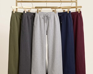 Pantalon taille haute à jambe large et droite, couleur unie, en coton éponge, coupe ample, longueur intégrale, plissé, décontracté, gris automne, élastique, haute qualité - Product Image 5