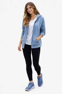 Sudadera con capucha de modal para mujer, de corte regular, color liso, transpirable, informal, de manga larga, hasta la cadera, con cremallera completa, logo frontal y bolsillos - Product Image 1