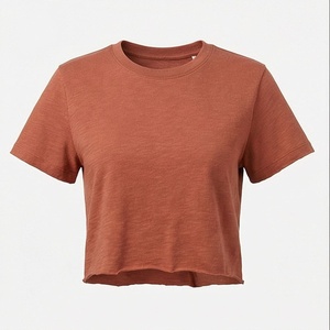 Ladies Summer <b>Flowy</b> Flannel Denim 3D Print Hole Detail Custom Women Cropped Tees Activewear Breathable Customized Color - Product Image 1