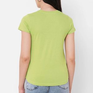 Camiseta de Manga Corta para Mujer, Cuello Redondo, Color Verde Lima, Corte Regular, Informal, Color Sólido, 100% Algodón Jersey, para Primavera/Verano - Product Image 4