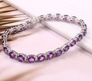 Pulsera de Tenis de Amatista Natural, Plata de Ley 925 Chapada en Oro con Acentos de Moissanita, Joyería Elegante y de Lujo para Mujer - Product Image 2