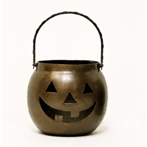 Antique Metal Jack-O-Lantern Pumpkin Candle Holder Handcrafted Iron Halloween Votive <b>Stand</b> with Handle Hanging Tealight Lantern - Product Image 1