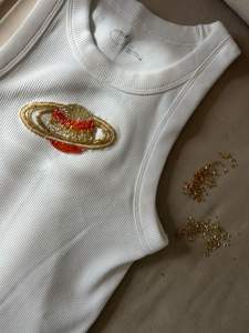 T-Shirt for Beaded Embroidery Seed Beads Fashion Tank <b>Top</b> Stylish Fashion Seed Beads Hand Hot Selling For Customize Color White - Product Image 5