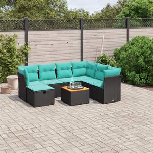 Set di divani da giardino in polyrattan nero da 8 pezzi con cuscini, eleganti mobili da esterno - Product Image 1