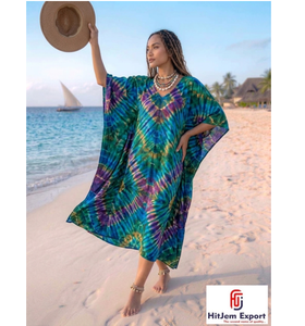 Printed <b>Kaftan</b> Dress Women Beach Wear Loose Fit <b>Summer</b> Cover Up Resort Wear Island Vacation Style Soft Fabric Wholesale Supply - Product Image 1