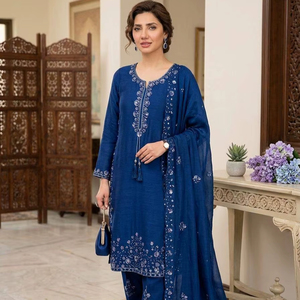 Conjunto de Traje Chinon Premium con Bordado, Farshi Salwar Dupatta, Ropa Étnica, Calidad de Exportación - Product Image 1