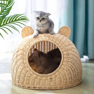 <b>Round</b> Cave Shaped Pet Cat Bed Rattan Caves for Cats Sleeping Beds Pets Furniture With <b>Cushion</b> Pillow Mattress - Product Image 3