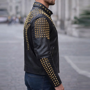Veste de moto vintage en cuir PU noir pour homme avec col montant, fermeture éclair et logo sur le devant, style motard - Product Image 4