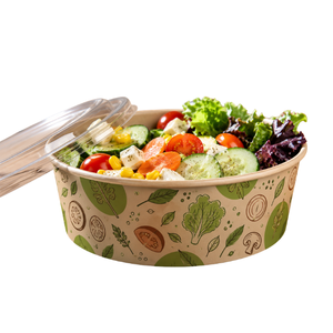 Trendy Pattern 750ml Disposable Eco-Friendly Biodegradable Paper <b>Bowl</b> <b>Lid</b>/Without <b>Lid</b> Food Grade PE Coated Leakproof Microwave - Product Image 2