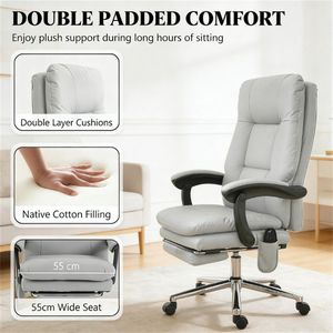 Chaise de bureau à dossier haut gris clair, chaise de massage et d'ordinateur avec fonctions de confort - Product Image 4