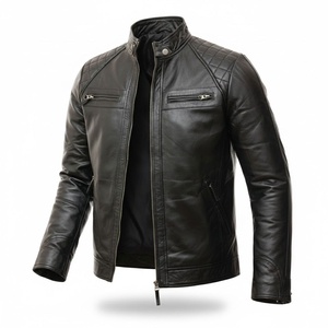 Veste en cuir noire personnalisée avec logo pour hommes, respirante, décorative, grande taille, idéale pour la saison hivernale, meilleures vestes en cuir pour hommes - Product Image 1