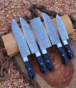 Ensemble de couteaux de chef en acier Damas faits à la main, 5 pièces, manche en Micarta avec étui en cuir, couteaux pliants de survie haut de gamme - Product Image 6
