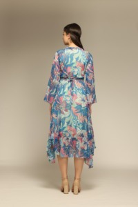 Vestido Maxi Estampado Floral Azul de Buena Calidad con Mangas Largas y Cuello en V para Mujer, Diseño de Vestido Disponible en Cantidad al por Mayor - Product Image 3