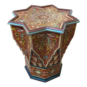 Table d'appoint marocaine sculptée à la main en bois de noyer massif, style vintage, design maure, table d'appoint carrée pour salon - Product Image 5
