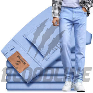 Pantalon cargo pour homme Bloodline, coupe droite, taille mi-haute, couleur unie, denim tricoté, style hip-hop, délavé, décontracté, pour l'été - Product Image 1