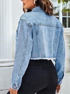 Women's Winter Solid Logo Front Breathable Eco-Friendly Knitted Raw Hem <b>Long</b> Sleeve Button Pocket Regular Bomber <b>Leather</b> <b>Jacket</b> - Product Image 6