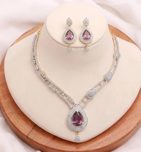 RAY FINE ORNATES White <b>Ruby</b> Look IGI Certified Vintage <b>Necklace</b> Set 22K Gold Plated Bridal Jewelry Statement <b>Necklace</b> Earrings - Product Image 1