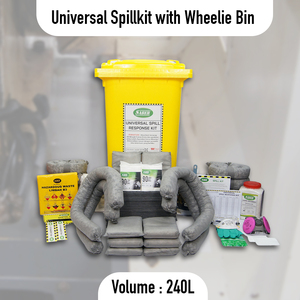 240L Universal Spill Kit with Wheelie <b>Bin</b> – <b>Large</b> Capacity Hazardous Chemical Spill Response Kit, Industrial Absorbent Spill Kit - Product Image 2