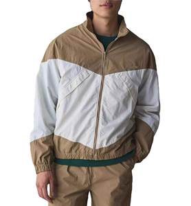 High Quality Men Beige <b>White</b> Contrast Panel Windbreaker <b>Jacket</b> Lightweight Zip Up Casual Outdoor Stylish Streetwear Fashion - Product Image 2