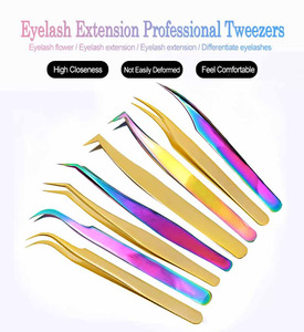 Pinces à cils en acier inoxydable professionnelles, décor doré, antistatiques - Product Image 5