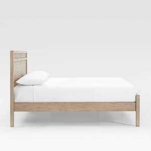 Lit double contemporain en bois massif |   Cadre de lit en bois à monter soi-même, finition naturelle, Inde - Product Image 3