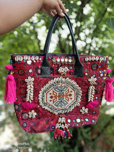 Indian Handmade Traditional Embroidered Handbag Women Vintage Banjara Tassel Shopping <b>Bag</b> Stylish Boho <b>Hippie</b> Seashell Tote <b>Bag</b> - Product Image 2