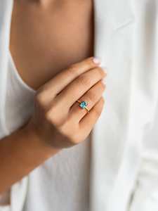 Anillo Solitario de Aguamarina con Corte Esmeralda, Piedra de Nacimiento de Agosto, Religioso, para Mujer, Plata de Ley 925, Chapado en Oro de 14K, Delicado y Apilable - Product Image 2